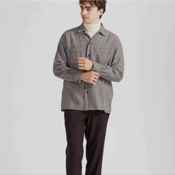 UNIQLO Men's Oversized Houndstooth Open Collar Flannel‎ Shirt Size Medium - Picture 1 of 10